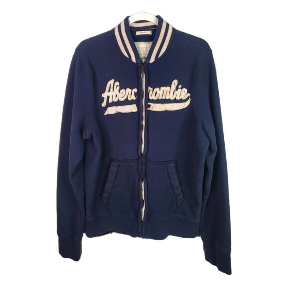 Vtg Abercrombie & Fitch Muscle Varsity Full Zip Jacket Mens Spellout Large Blue - Picture 1 of 11